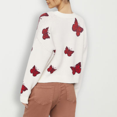 Forever 21 Butterflies Intarsia Cardigan Womens V Neck Long Sleeve Button Juniors