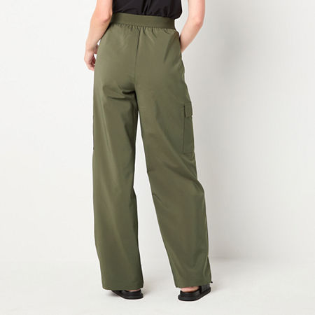 Stylus Womens Mid Rise Stretch Fabric Wide Leg Cargo Pant, Large Long, Green