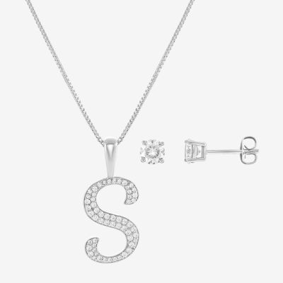 Sparkle Allure Initial Cubic Zirconia Silver Tone Pure Silver Over Brass 2-pc. Jewelry Set