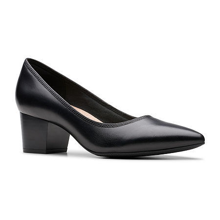 Clarks Womens Ellanie Hope Pointed Toe Block Heel Pumps, 10 Medium, Black