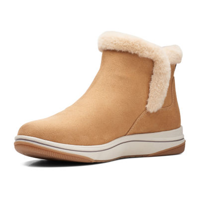 Clarks Womens Breeze Fur Flat Heel Booties