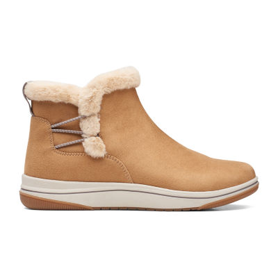 Clarks Womens Breeze Fur Flat Heel Booties