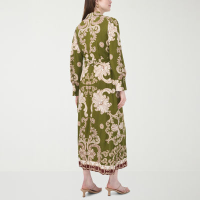 MSK Womens Long Sleeve Scroll Maxi Dress