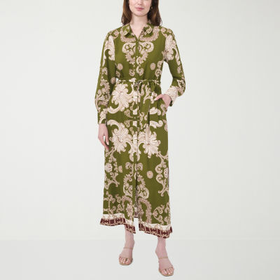 MSK Womens Long Sleeve Scroll Maxi Dress