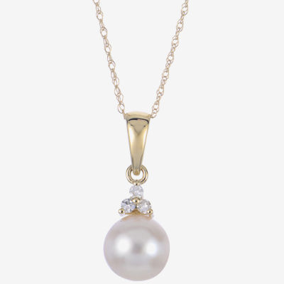 Womens White Cultured Akoya Pearl 14K Gold Pendant Necklace