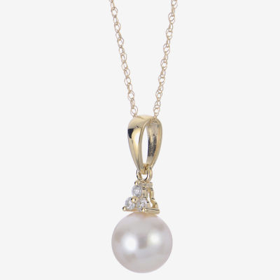 Womens White Cultured Akoya Pearl 14K Gold Pendant Necklace