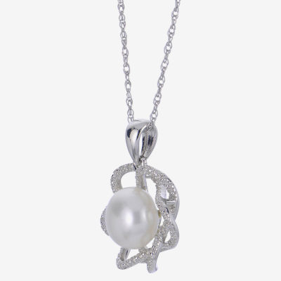 Freshwater Pearl & Diamond Pendant Necklace