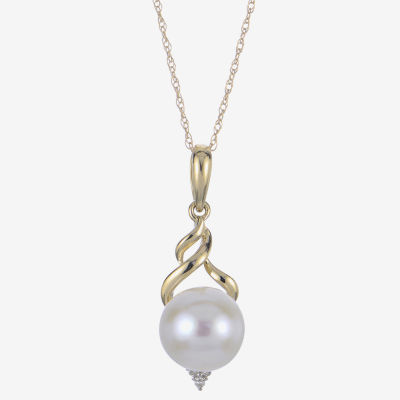 Womens Diamond Accent White Cultured Freshwater Pearl 10K Gold 18 Inch Pendant Necklace