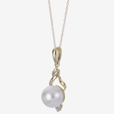 Womens Diamond Accent White Cultured Freshwater Pearl 10K Gold 18 Inch Pendant Necklace