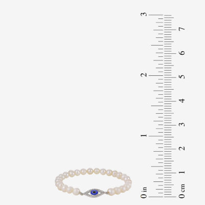 Cultured Freshwater Pearl Evil Eye Stretch Bracelet