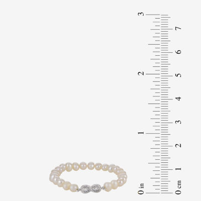 Cultured Freshwater Pearl & Crystal Infinity Sterling Silver Stretch Bracelet