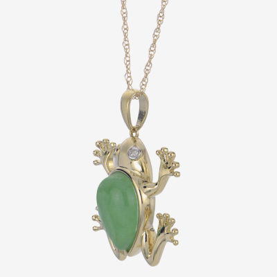 Genuine Jade & Diamond-Accent 10K Yellow Gold Frog Pendant Necklace