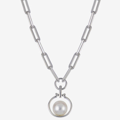 Womens White Cultured Freshwater Pearl Sterling Silver Pendant Necklace