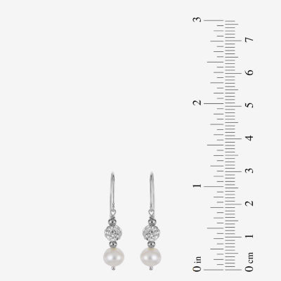 Womens White Cultured Freshwater Pearl Sterling Silver Ball Drop Earrings