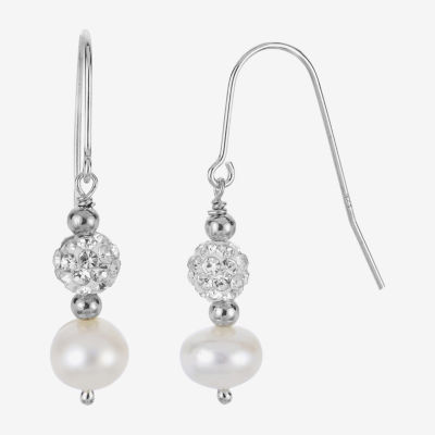 Womens White Cultured Freshwater Pearl Sterling Silver Ball Drop Earrings