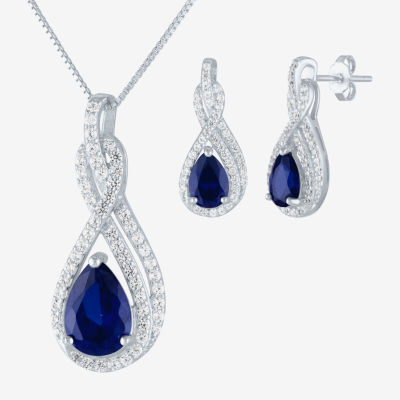 Lab Created Blue Sapphire Sterling Silver Jewelry Set