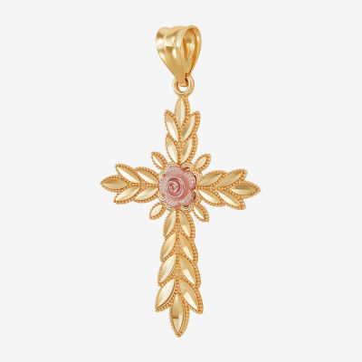 Rose Womens 14K Gold Cross Pendant