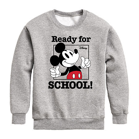 Disney Collection Little & Big Boys Crew Neck Long Sleeve Fleece Mickey Mouse Sweatshirt, Small, Gray