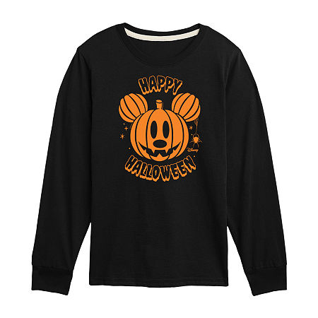 Disney Collection Little & Big Boys Crew Neck Long Sleeve Mickey Mouse Graphic T-Shirt, X-large, Black