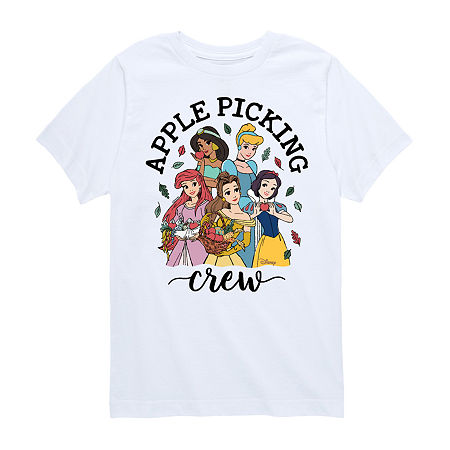 Disney Collection Little & Big Girls Crew Neck Short Sleeve Princess Graphic T-Shirt, Large, White