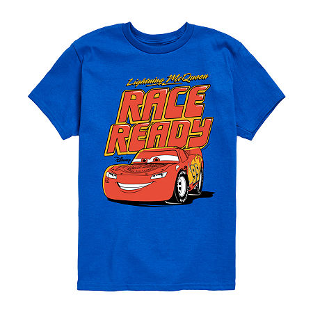 Disney Collection Little & Big Kid Boys Crew Neck Short Sleeve Cars Graphic T-Shirt, Medium, Blue