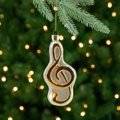4'' Metallic Gold and Glittered White Treble Clef Music Note Glass Christmas Ornament