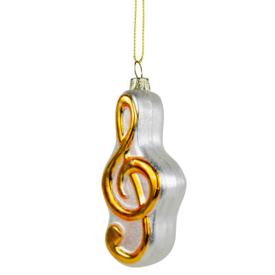 4'' Metallic Gold and Glittered White Treble Clef Music Note Glass Christmas Ornament