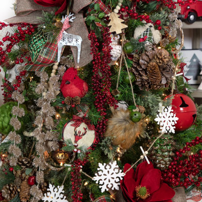 5'' Red Burlap Cardinal with Pine Needles and Berries Christmas Ornament