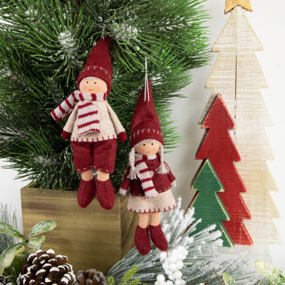 Set of 2 Boy and Girl Hanging Doll Christmas Ornaments 8"