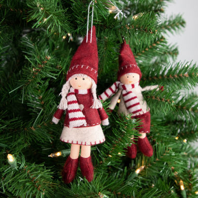 Set of 2 Boy and Girl Hanging Doll Christmas Ornaments 8"