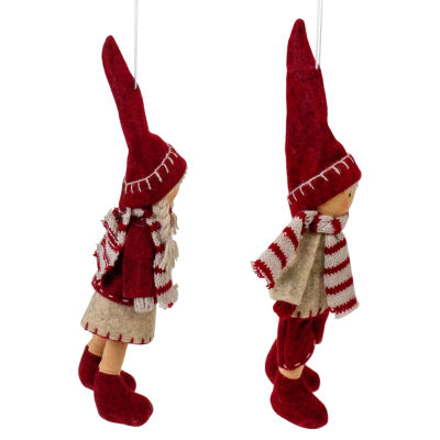 Set of 2 Boy and Girl Hanging Doll Christmas Ornaments 8"