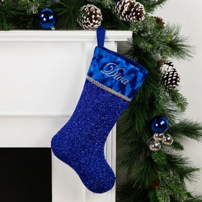 17'' Blue and Silver Embroidered 'Diva' Christmas Stocking with Cuff