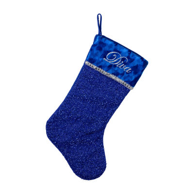 17'' Blue and Silver Embroidered 'Diva' Christmas Stocking with Cuff