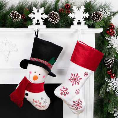 19'' Red and White Velvet Embroidered Snowflake Christmas Stocking