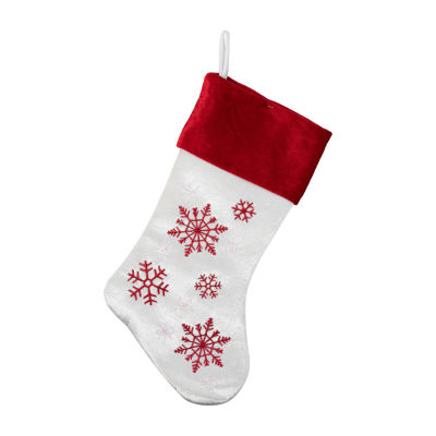 19'' Red and White Velvet Embroidered Snowflake Christmas Stocking