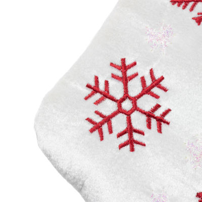 19'' Red and White Velvet Embroidered Snowflake Christmas Stocking