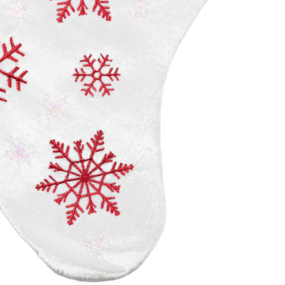 19'' Red and White Velvet Embroidered Snowflake Christmas Stocking