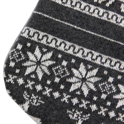 19'' Gray and White Reindeer and Snowflake Knit Christmas Stocking with Faux Fur Cuff