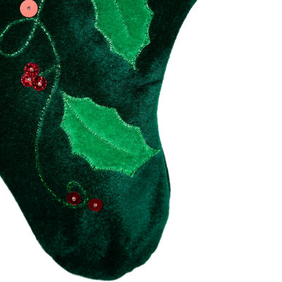 20'' Dark Green and Red Holly Berry Christmas Stocking