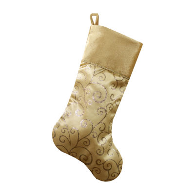 20.5'' Gold Glittered Swirl Christmas Stocking with Velveteen Cuff
