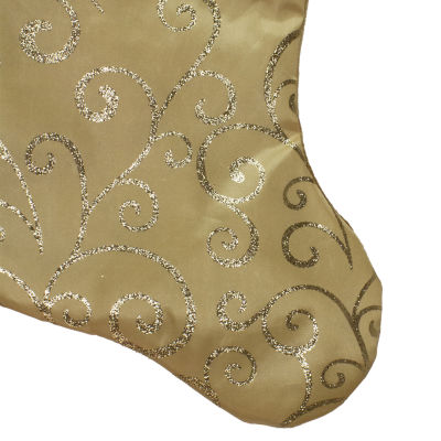 20.5'' Gold Glittered Swirl Christmas Stocking with Velveteen Cuff