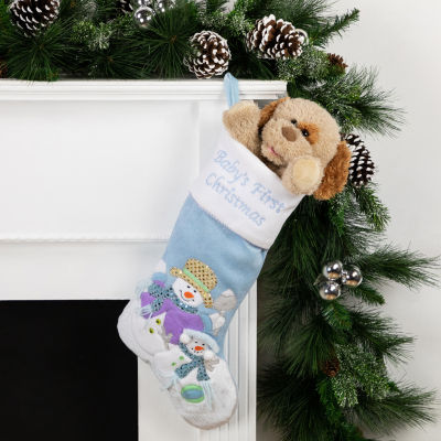 21'' Blue and White ''Baby's First Christmas'' Snowman Stocking