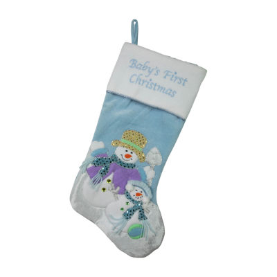 21'' Blue and White ''Baby's First Christmas'' Snowman Stocking