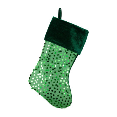 20'' Shiny Metallic Green Sequined Christmas Stocking with Velveteen Cuff