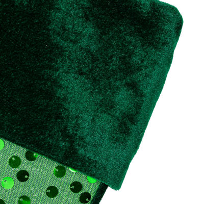 20'' Shiny Metallic Green Sequined Christmas Stocking with Velveteen Cuff