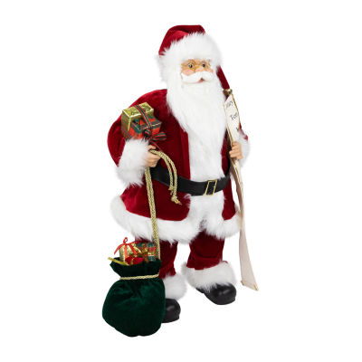 24'' Red Traditional Standing Santa Claus Christmas Figure with Name List and Gift Boxes