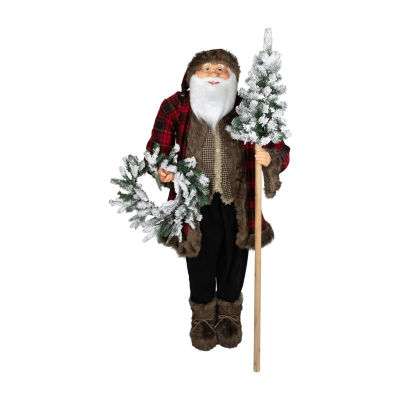 60'' Santa Claus with Flocked Alpine Tree and Wreath Standing Christmas Figure