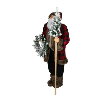 60'' Santa Claus with Flocked Alpine Tree and Wreath Standing Christmas Figure