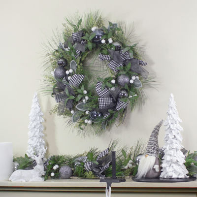 Houndstooth and White Berries Artificial Christmas Wreath - 24-Inch  Unlit