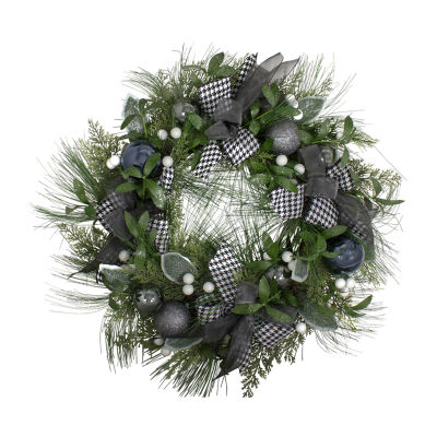 Houndstooth and White Berries Artificial Christmas Wreath - 24-Inch  Unlit